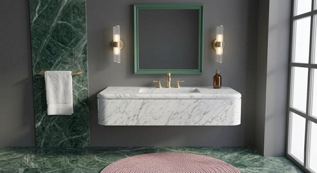 Carrara Marble Floating Sink, Wall Mounted Luxury Basin, White Stone Vessel