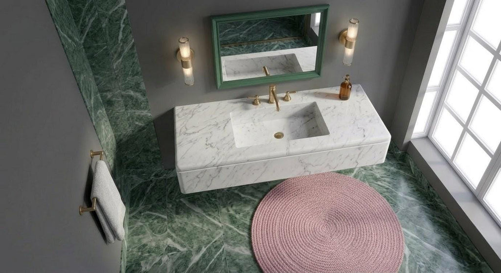 Carrara Marble Floating Sink, Wall Mounted Luxury Basin, White Stone Vessel