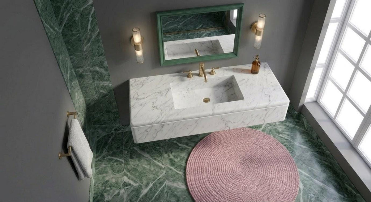 Carrara Marble Floating Sink, Wall Mounted Luxury Basin, White Stone Vessel