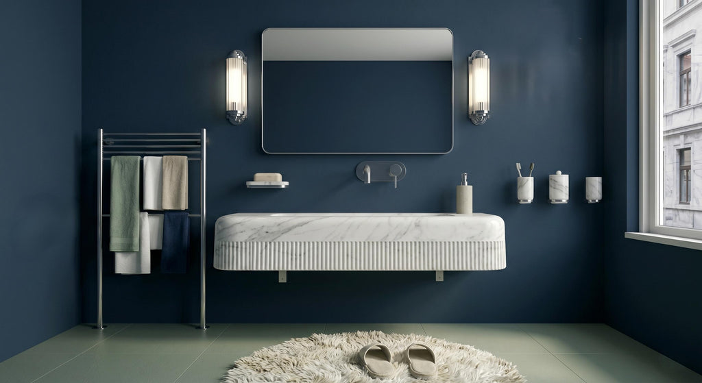 Afyon White Marble Fluted Wall-Mounted Sink, Floating Luxury Bathroom Vanity, Natural Stone Basin