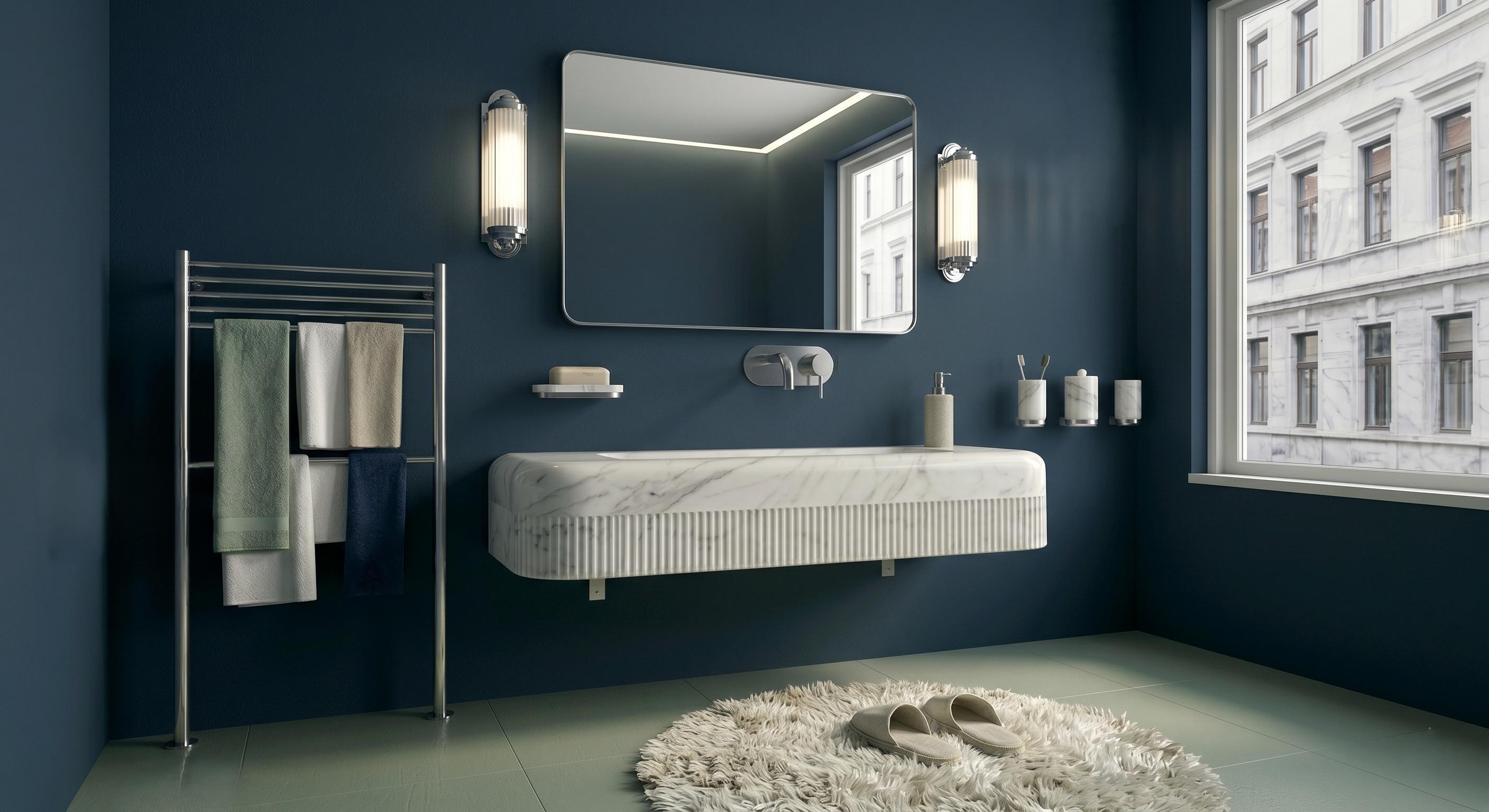 Afyon White Marble Fluted Wall-Mounted Sink, Floating Luxury Bathroom Vanity, Natural Stone Basin