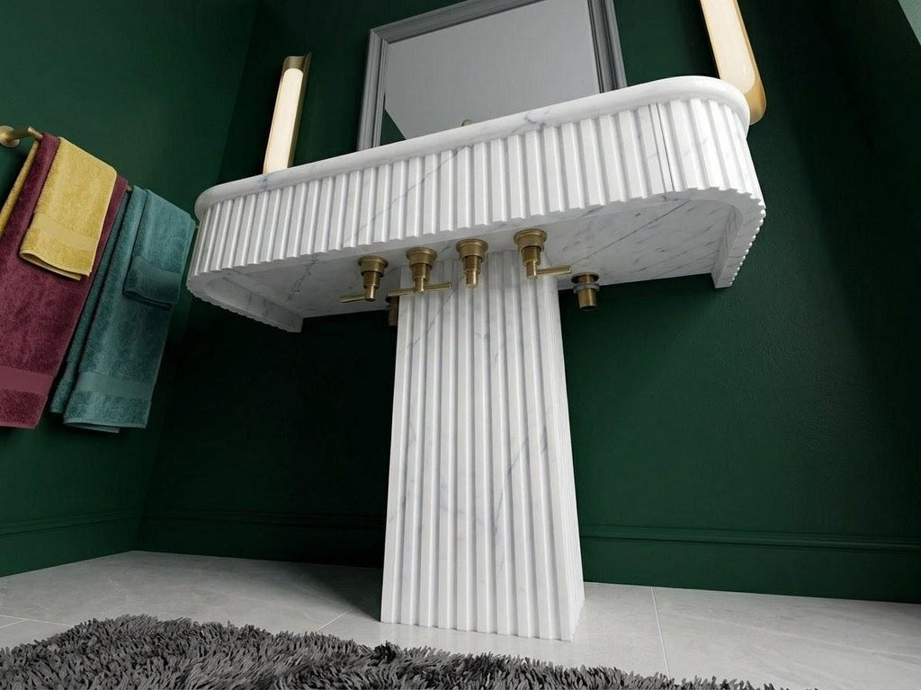 Calacatta New York Marble Fluted Pedestal Sink | Reeded Column Vanity (60x40cm)