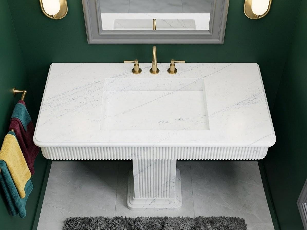 Calacatta New York Marble Fluted Pedestal Sink | Reeded Column Vanity (60x40cm)