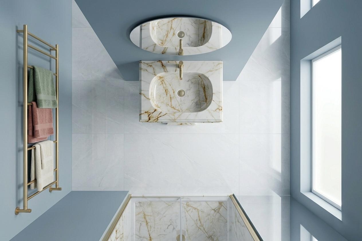 Calacatta Gold Marble Pedestal Sink, Artistic Free Standing Stone Washbasin