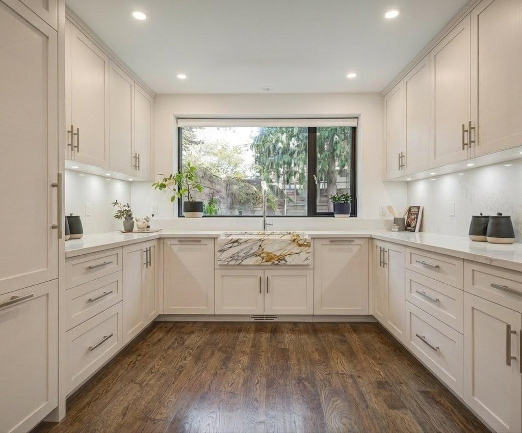 Calacatta Gold Marble Farmhouse Sink, Hand Carved Ribbed Apron Front, Luxury Kitchen Sink