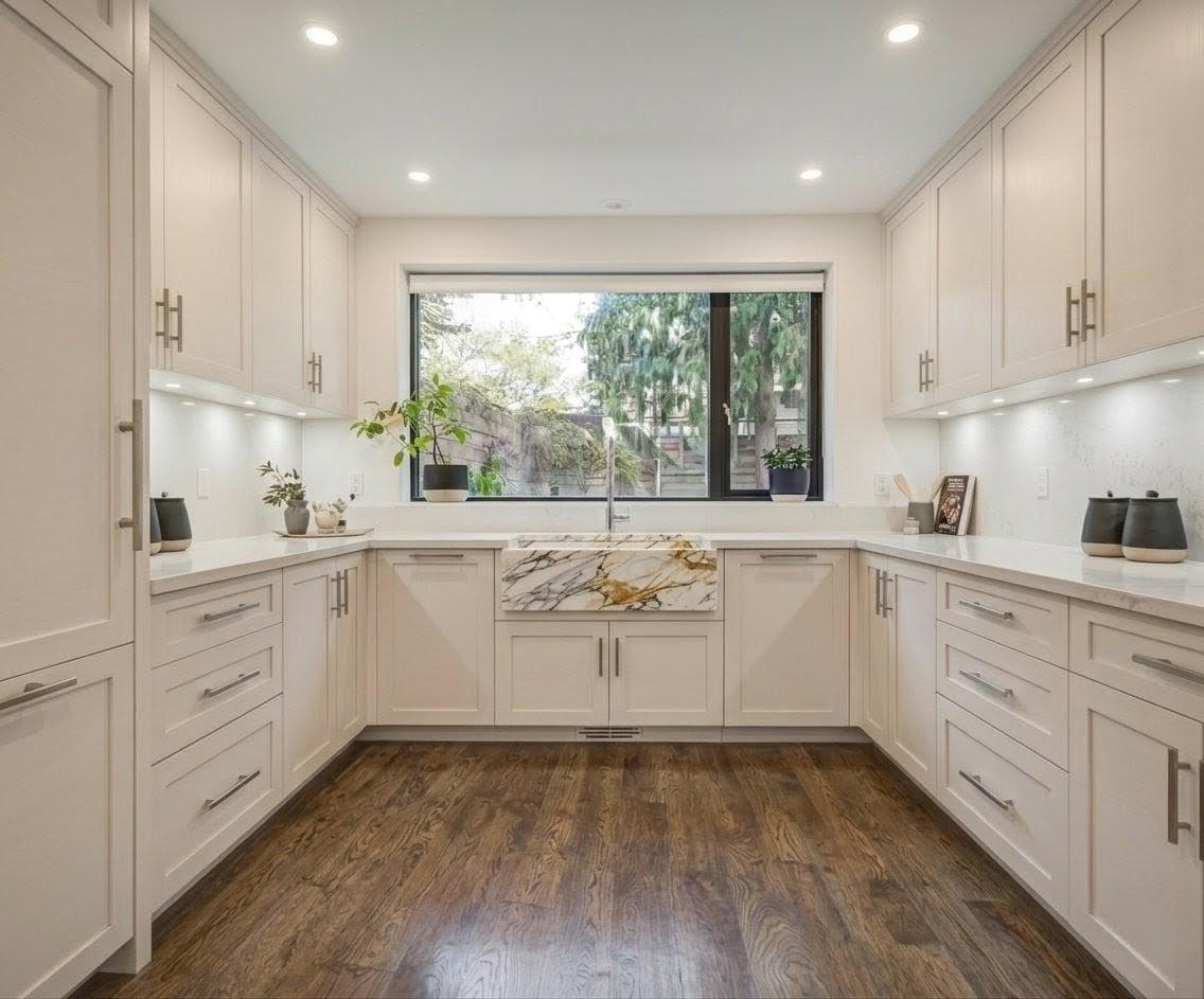 Calacatta Gold Marble Farmhouse Sink, Hand Carved Ribbed Apron Front, Luxury Kitchen Sink
