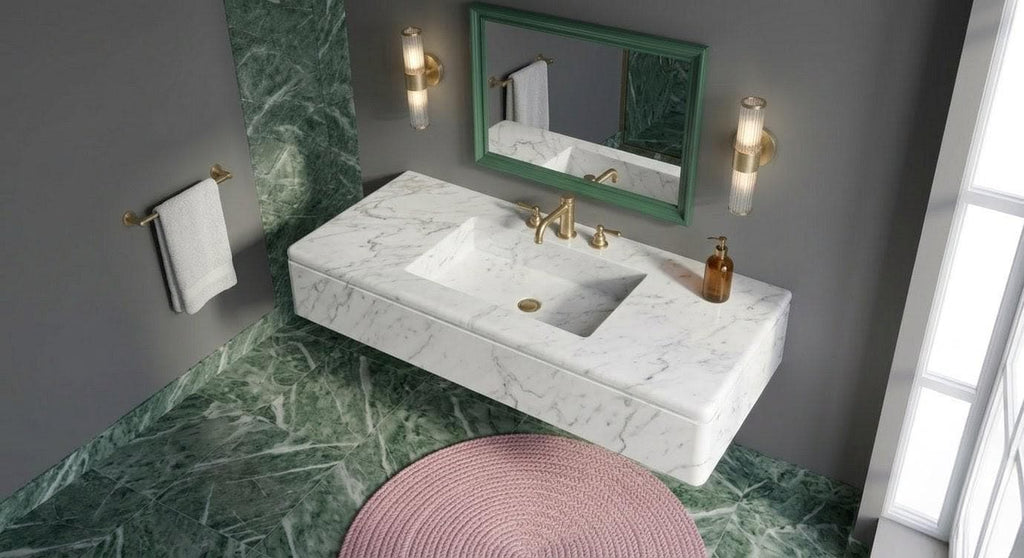 Carrara Marble Floating Sink, Wall Mounted Luxury Basin, White Stone Vessel