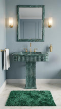 Green Marble Pedestal Sink – Handcrafted Fluted Stone Washbasin, Freestanding Column Basin