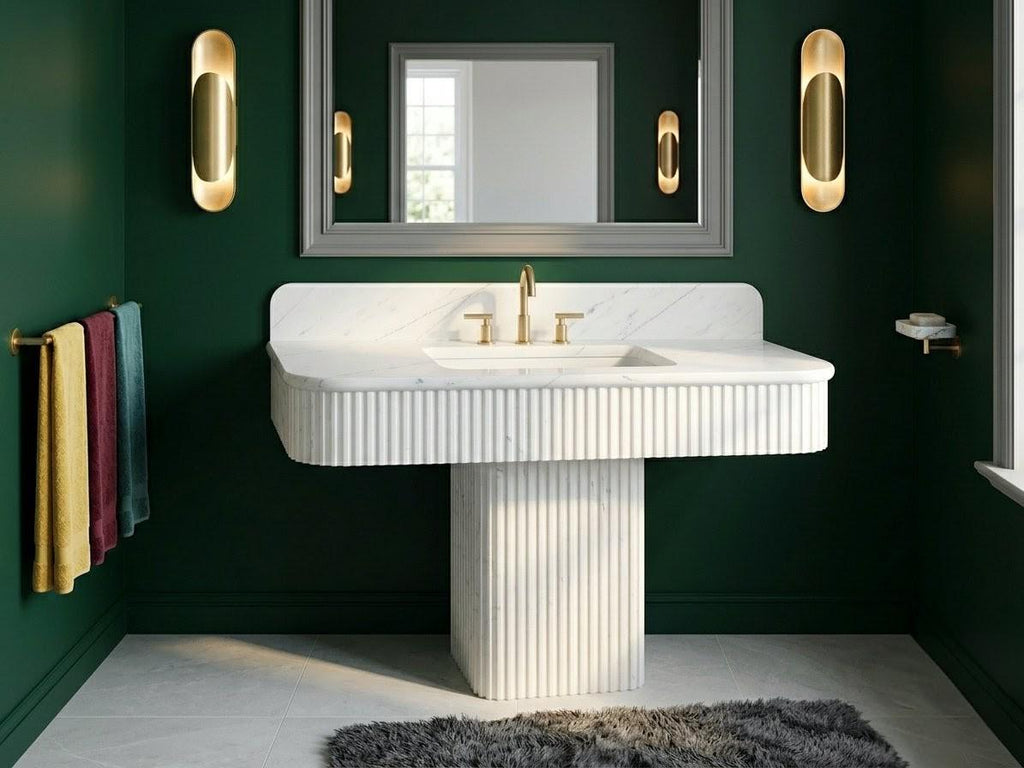 Calacatta New York Marble Fluted Pedestal Sink | Reeded Column Vanity (60x40cm)