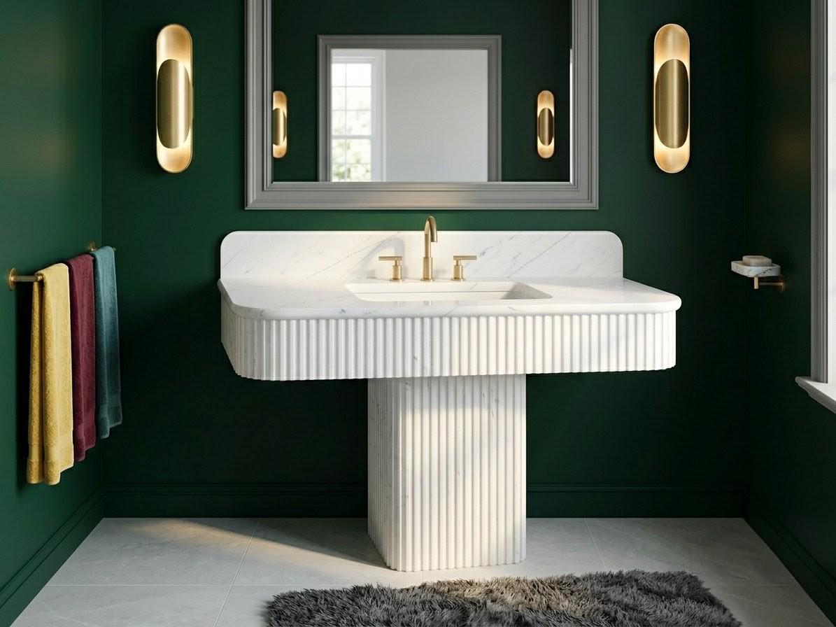 Calacatta New York Marble Fluted Pedestal Sink | Reeded Column Vanity (60x40cm)