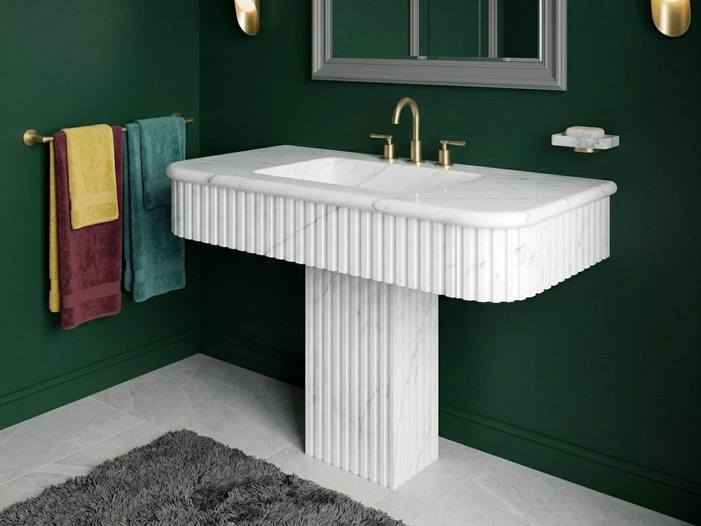Calacatta New York Marble Fluted Pedestal Sink | Reeded Column Vanity (60x40cm)