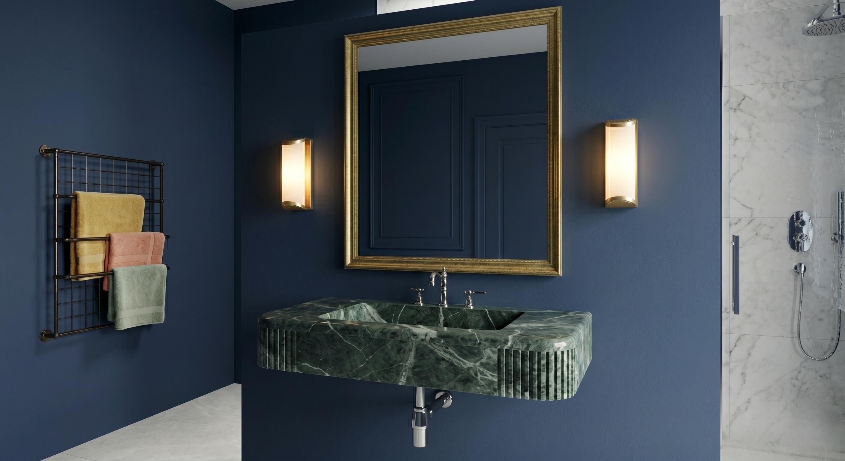 Verde Levanto Marble Sink, Handcarved Fluted Vanity Wash Basin, Luxury Green Stone