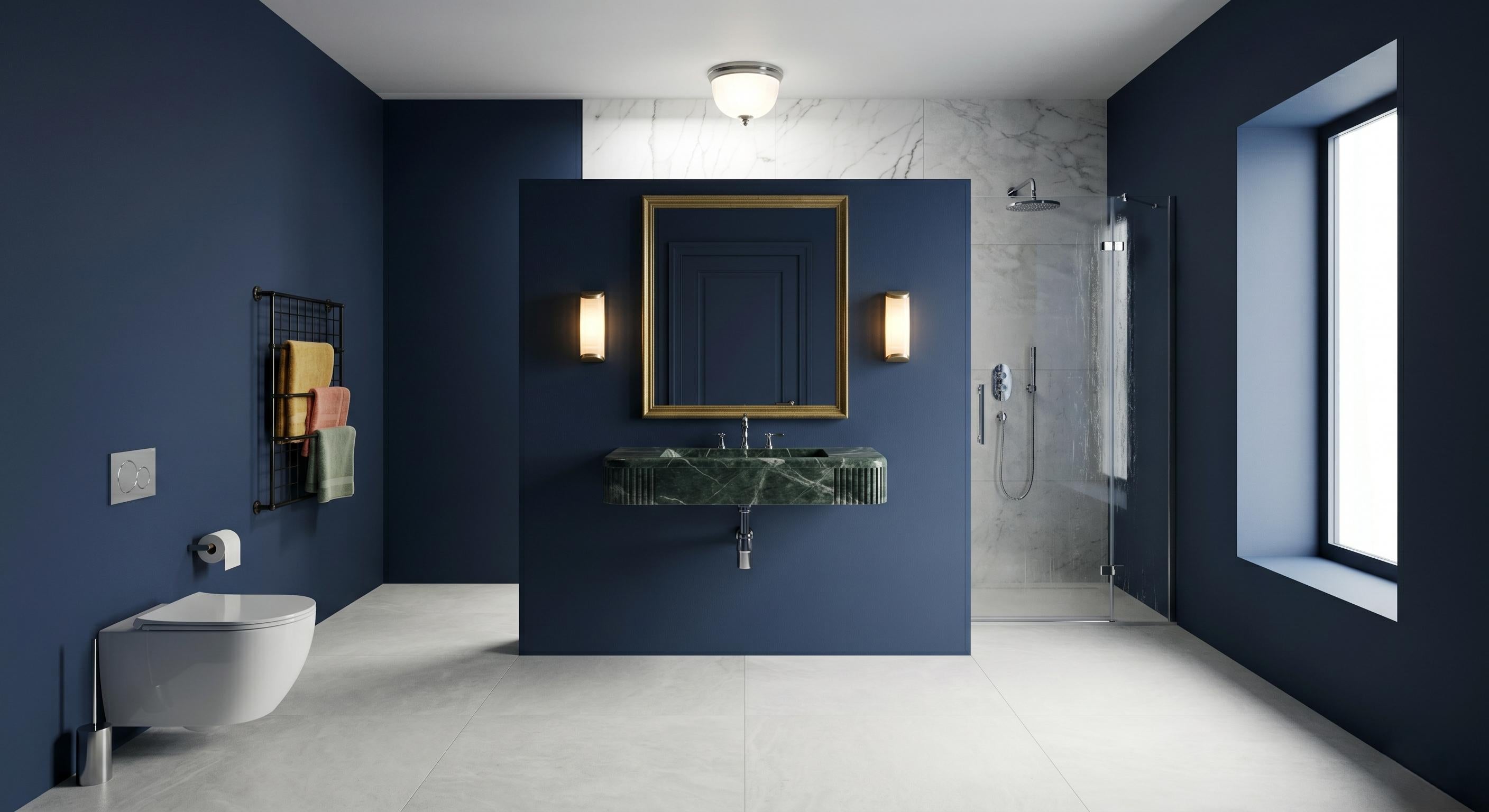 Verde Levanto Marble Sink, Handcarved Fluted Vanity Wash Basin, Luxury Green Stone
