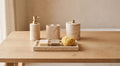 Travertine Marble Bathroom Accessories Set – 4 Piece, Brass Lid Accents