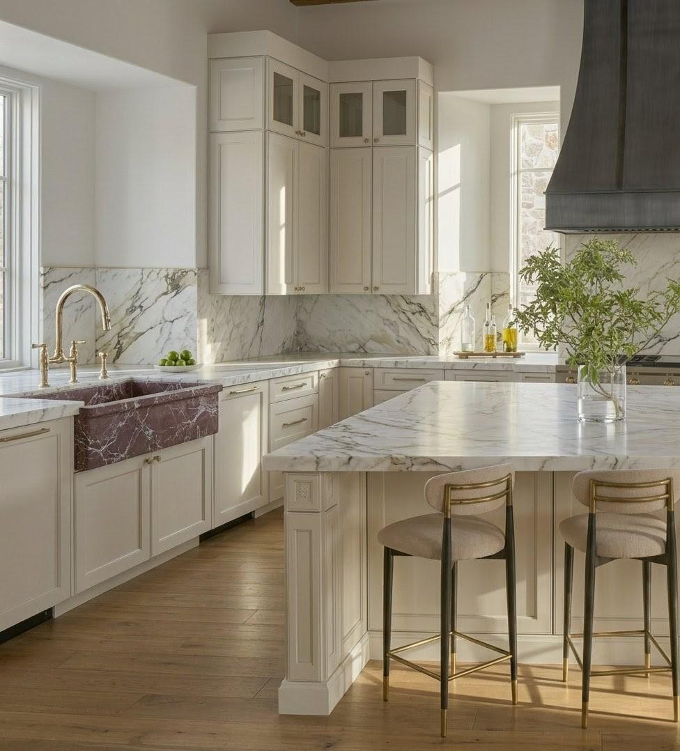 Rosso Levanto Marble Farmhouse Sink, Handcrafted Red Stone Apron Kitchen Sink
