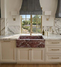 Rosso Levanto Marble Farmhouse Sink, Handcrafted Red Stone Apron Kitchen Sink