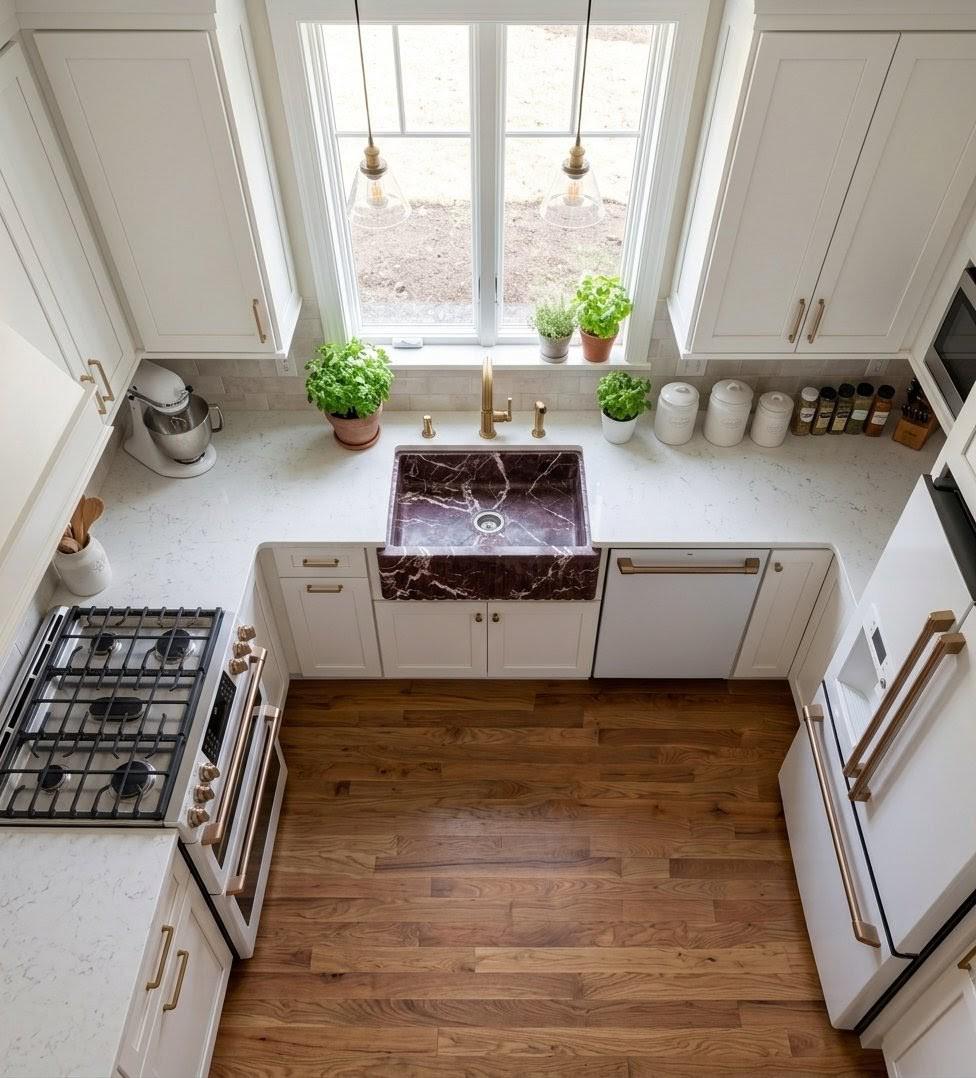 Rosso Levanto Marble Farmhouse Sink, Deep Cherry Red Apron Front, Hand-Carved Stone Washbasin