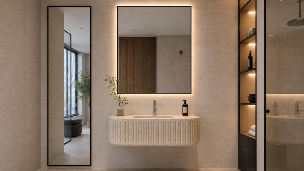 Travertine Fluted Wall Mounted Sink | Hand-Carved Natural Stone Luxury Basin