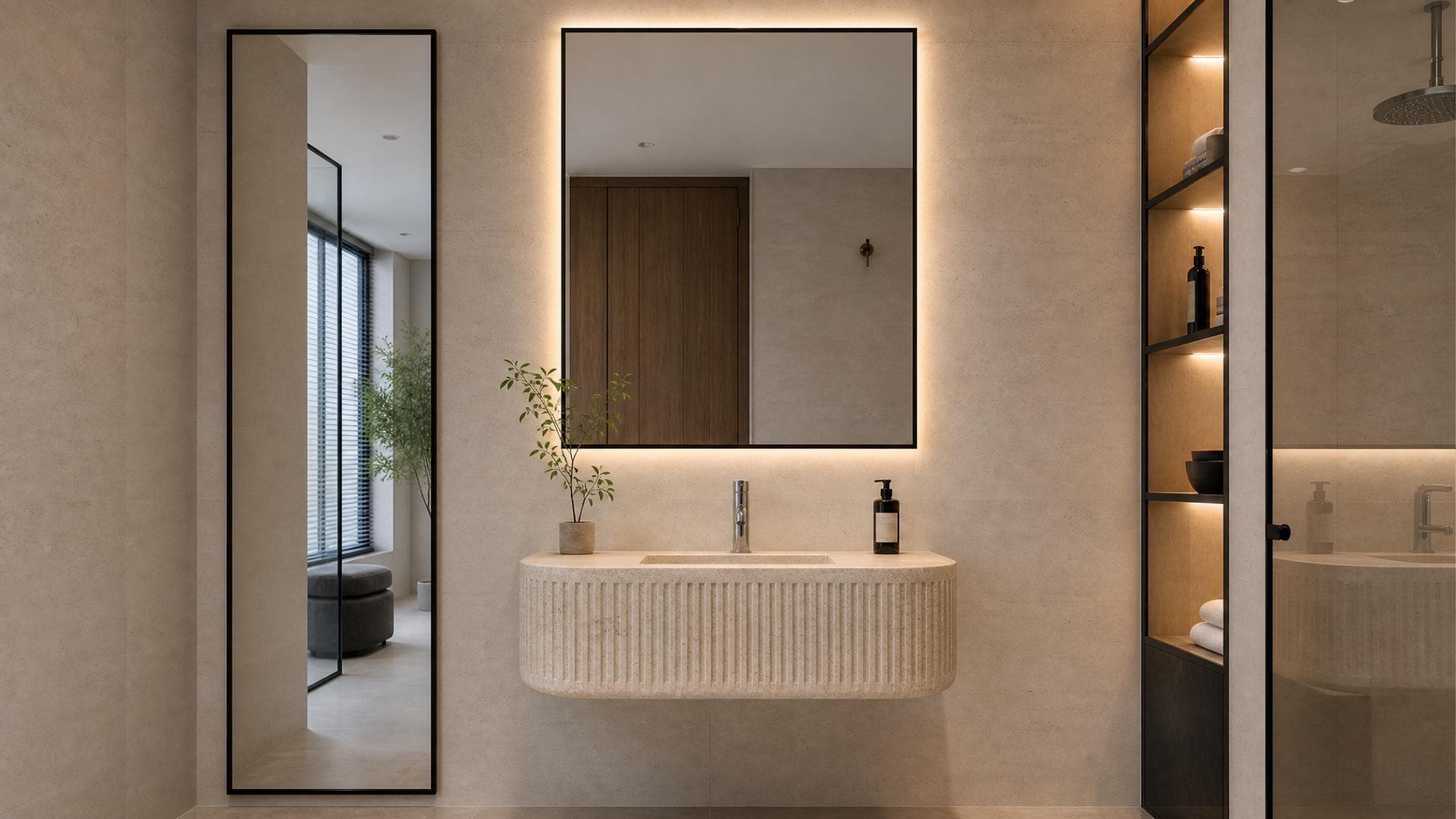 Travertine Fluted Wall Mounted Sink | Hand-Carved Natural Stone Luxury Basin
