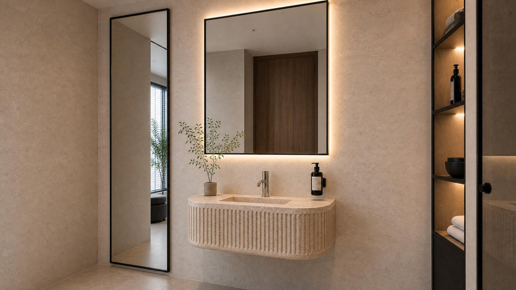 Travertine Fluted Wall Mounted Sink | Hand-Carved Natural Stone Luxury Basin