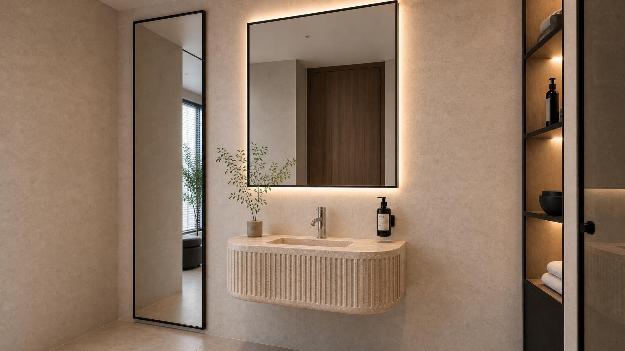 Travertine Fluted Wall Mounted Sink | Hand-Carved Natural Stone Luxury Basin