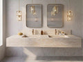 Travertine Double Vanity, Floating Natural Stone Washbasin, Beige Marble Bathroom Countertop