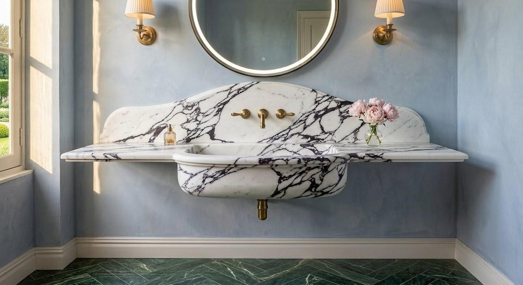 Calacatta Viola Marble Sink, Hand Carved Stone Wash Basin, Custom Vanity, Violet Marble Vessel