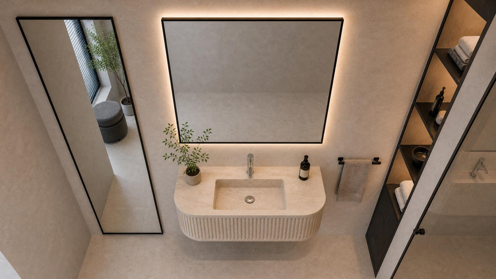 Travertine Fluted Wall Mounted Sink | Hand-Carved Natural Stone Luxury Basin