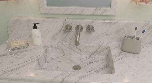 Calacatta Carrara Marble Vessel Sink, Hand-Carved Above-Counter Basin