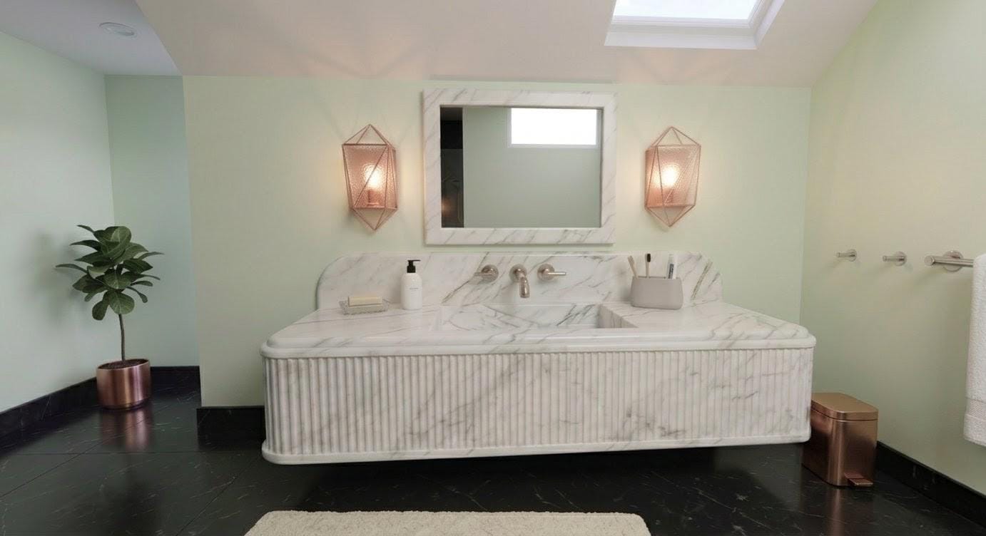 Calacatta Carrara Marble Vessel Sink, Hand-Carved Above-Counter Basin