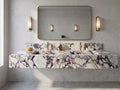 Calacatta Viola Marble Double Vanity, Hand Carved Stone Wash Basin, Floating Bathroom Sink