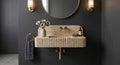 Wall Mounted Floating Travertine Sink | Light Beige Natural Stone Floating Vanity