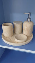 Travertine Bathroom Accessory Set, Natural Stone Spa Decor, Luxury Bath Organizer