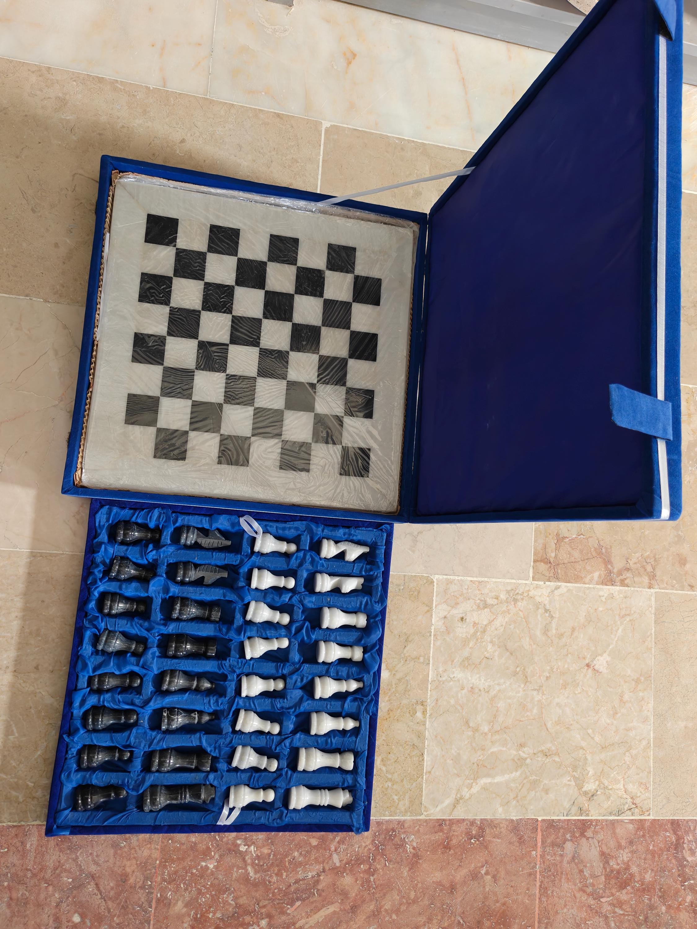 Handcrafted Marble Chess Set, 16-Inch Stone Board, Elegant Living Room Decor
