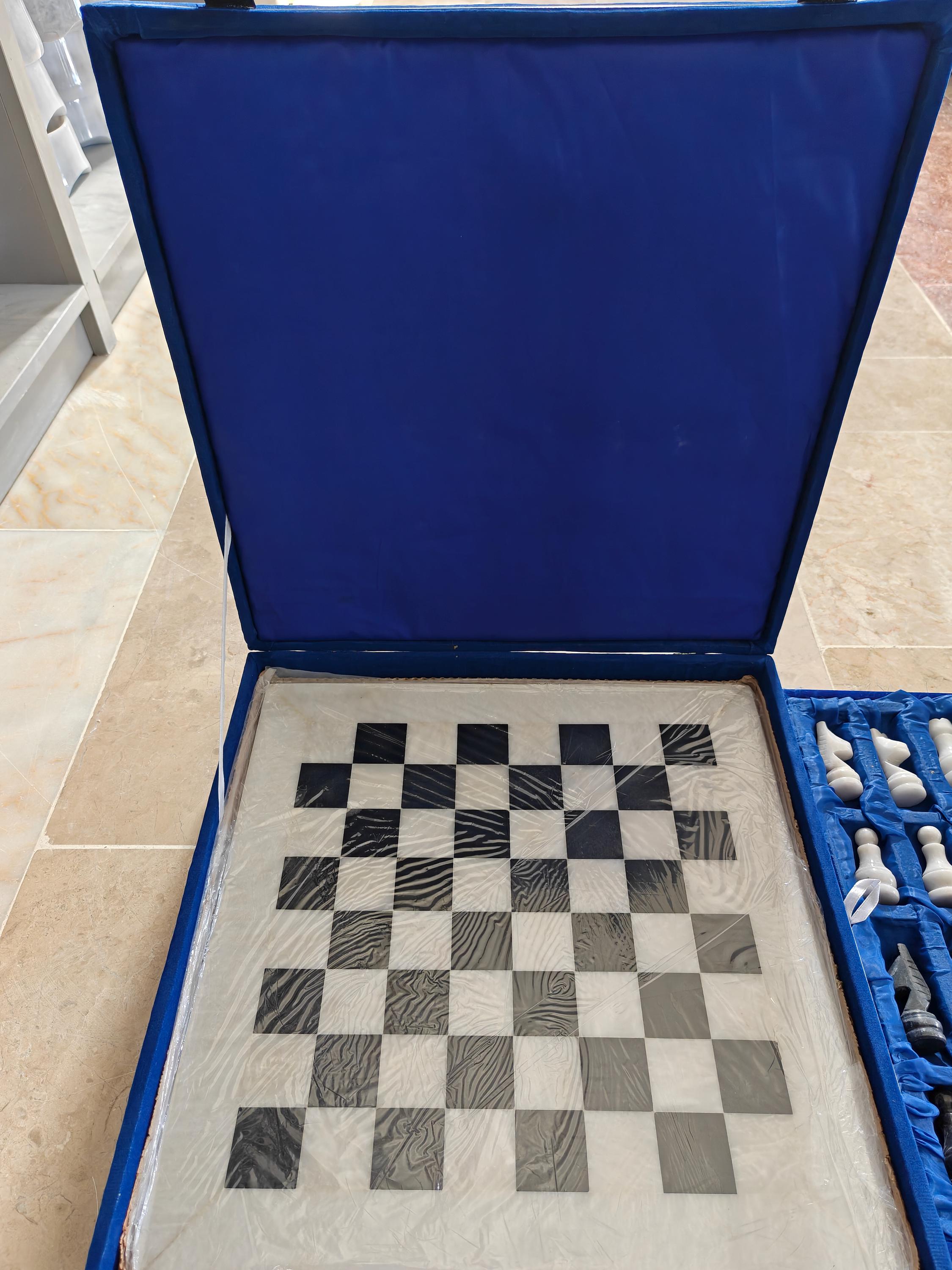 Handcrafted Marble Chess Set, 16-Inch Stone Board, Elegant Living Room Decor