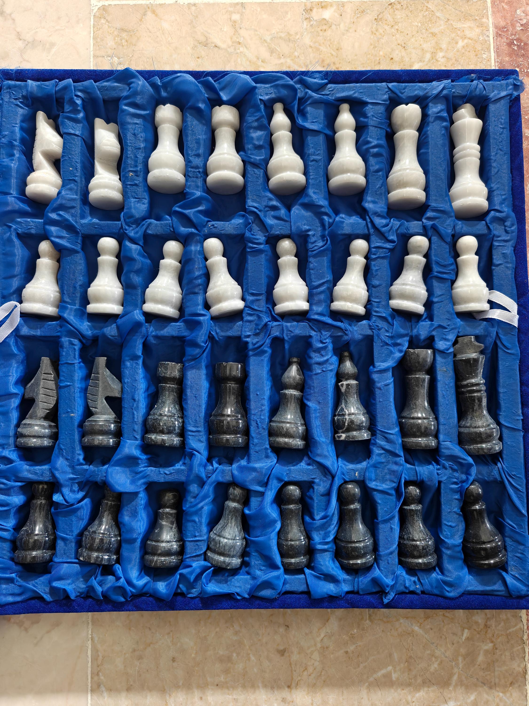 Handcrafted Marble Chess Set, 16-Inch Stone Board, Elegant Living Room Decor
