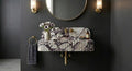 Calacatta Viola Marble Floating Sink, Fluted Vanity, Handcrafted Breccia Powder Room Basin