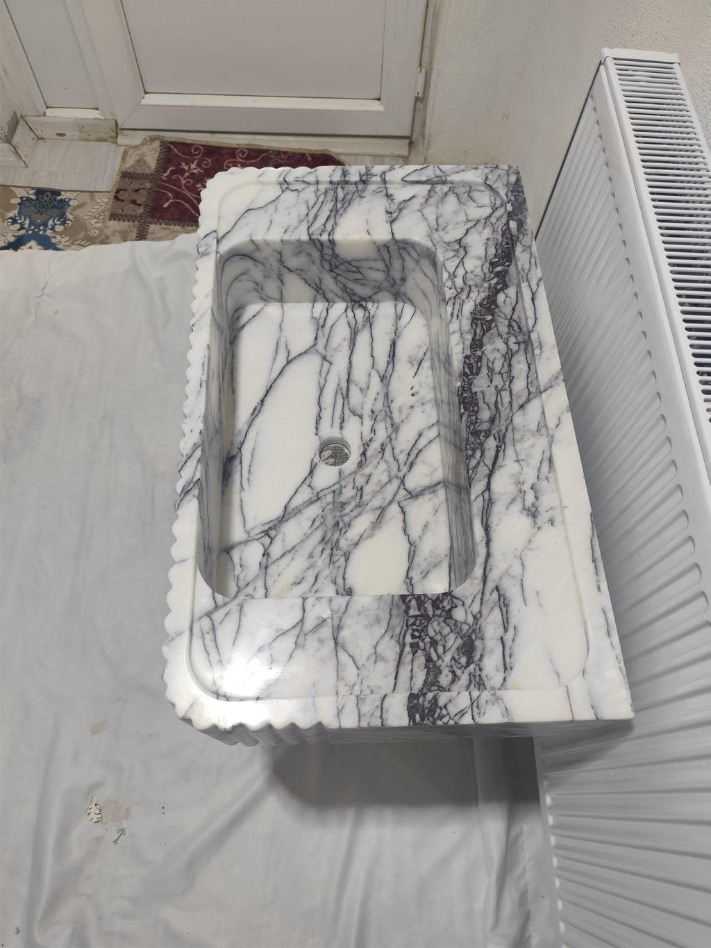 Lilac Marble Fluted Sink, Luxury Wall Mounted Washbasin, Purple Veined Stone Vanity