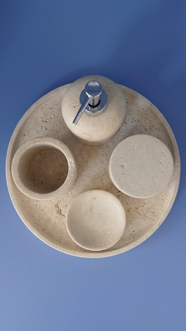 Travertine Bathroom Accessory Set, Natural Stone Spa Decor, Luxury Bath Organizer