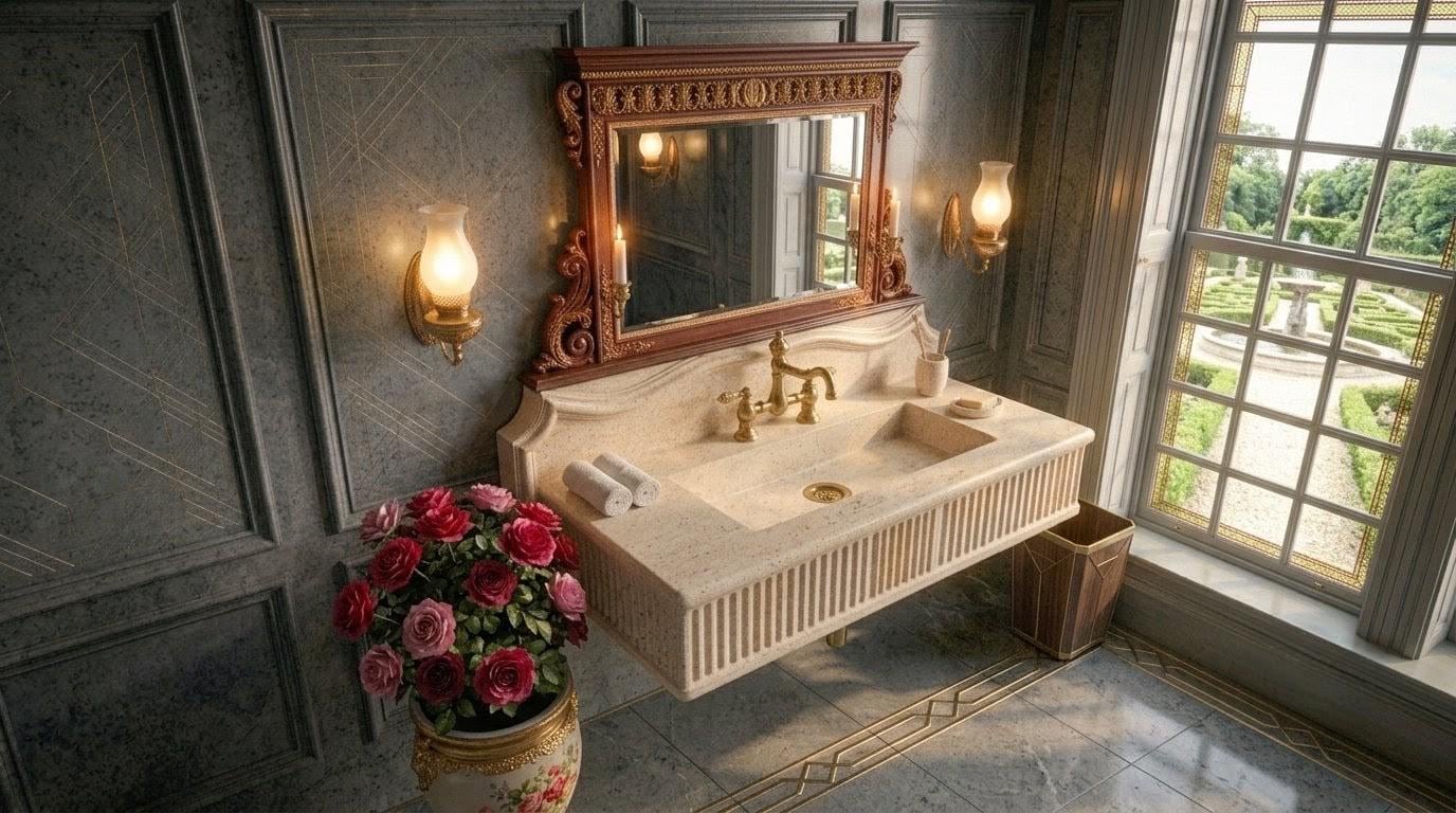 Rectangular Travertine Wall Mounted Sink, Natural Stone Basin, Luxury Bathroom Vanity