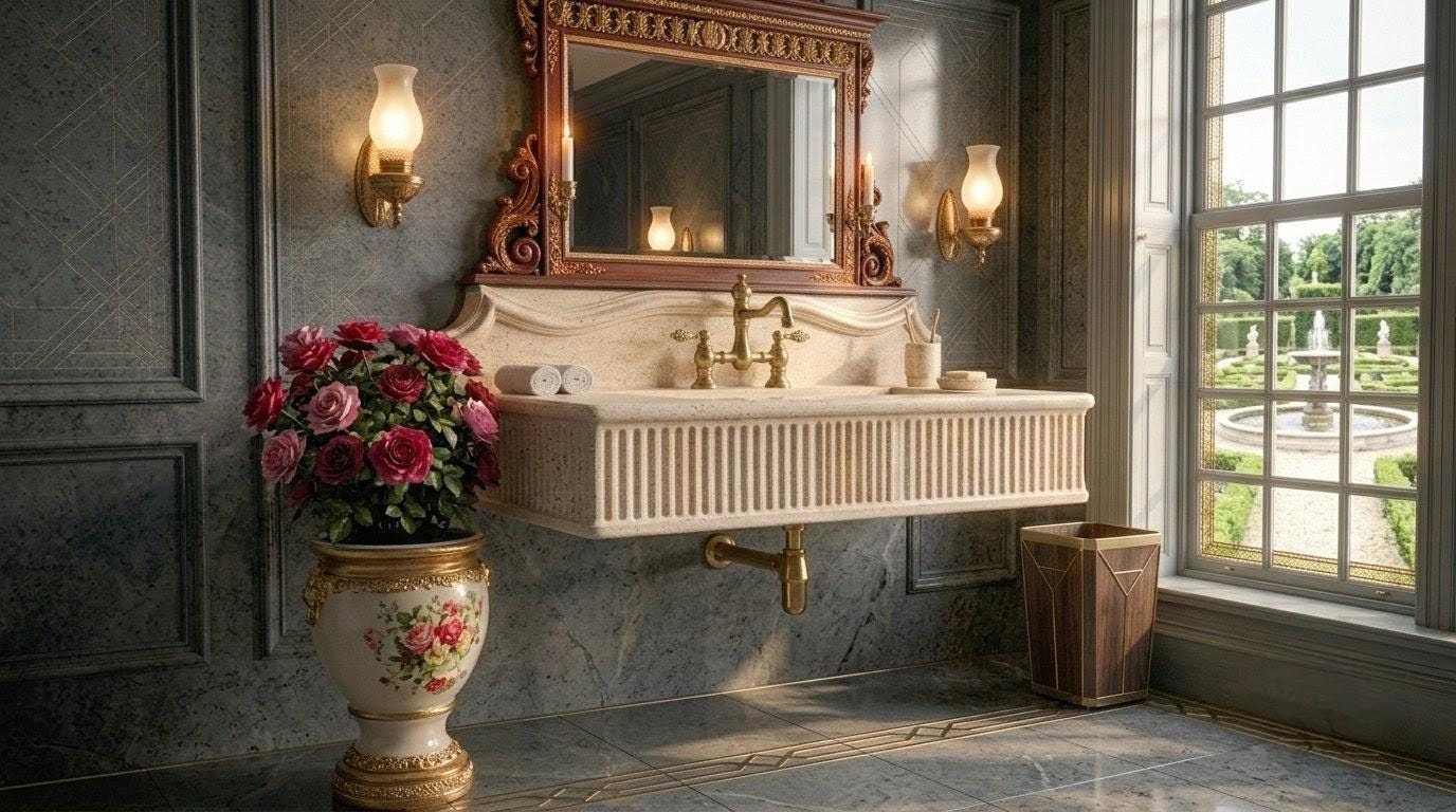 Rectangular Travertine Wall Mounted Sink, Natural Stone Basin, Luxury Bathroom Vanity