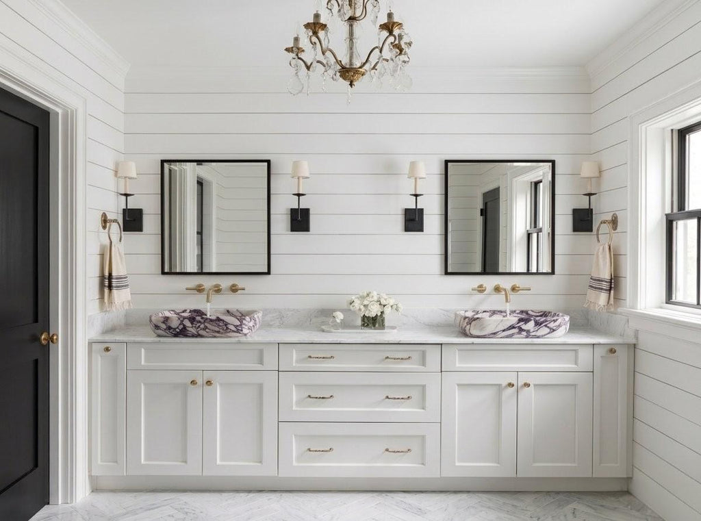 Calacatta Viola Marble Vessel Sink, Handcrafted Natural Stone Bathroom Washbasin