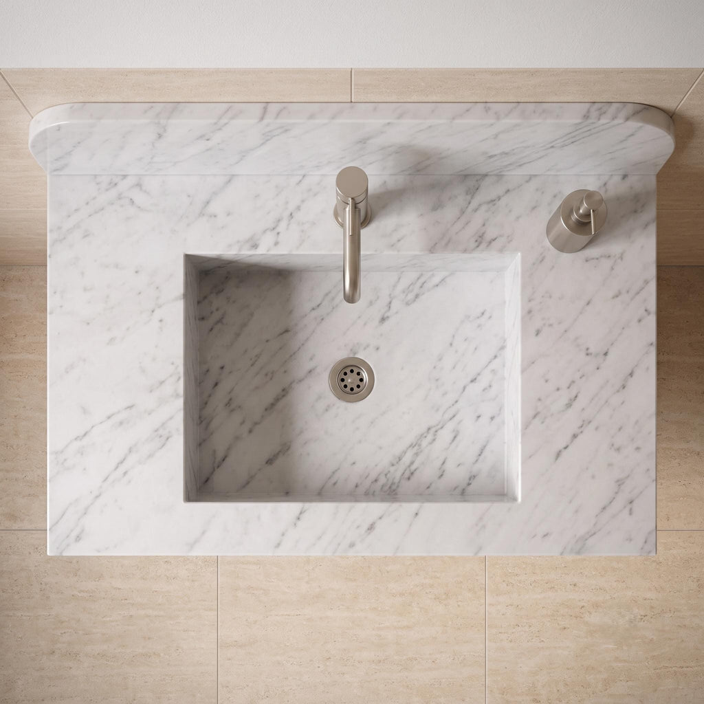 Handcrafted Carrara Marble Wall Mounted Sink, Fluted Floating Vanity Basin