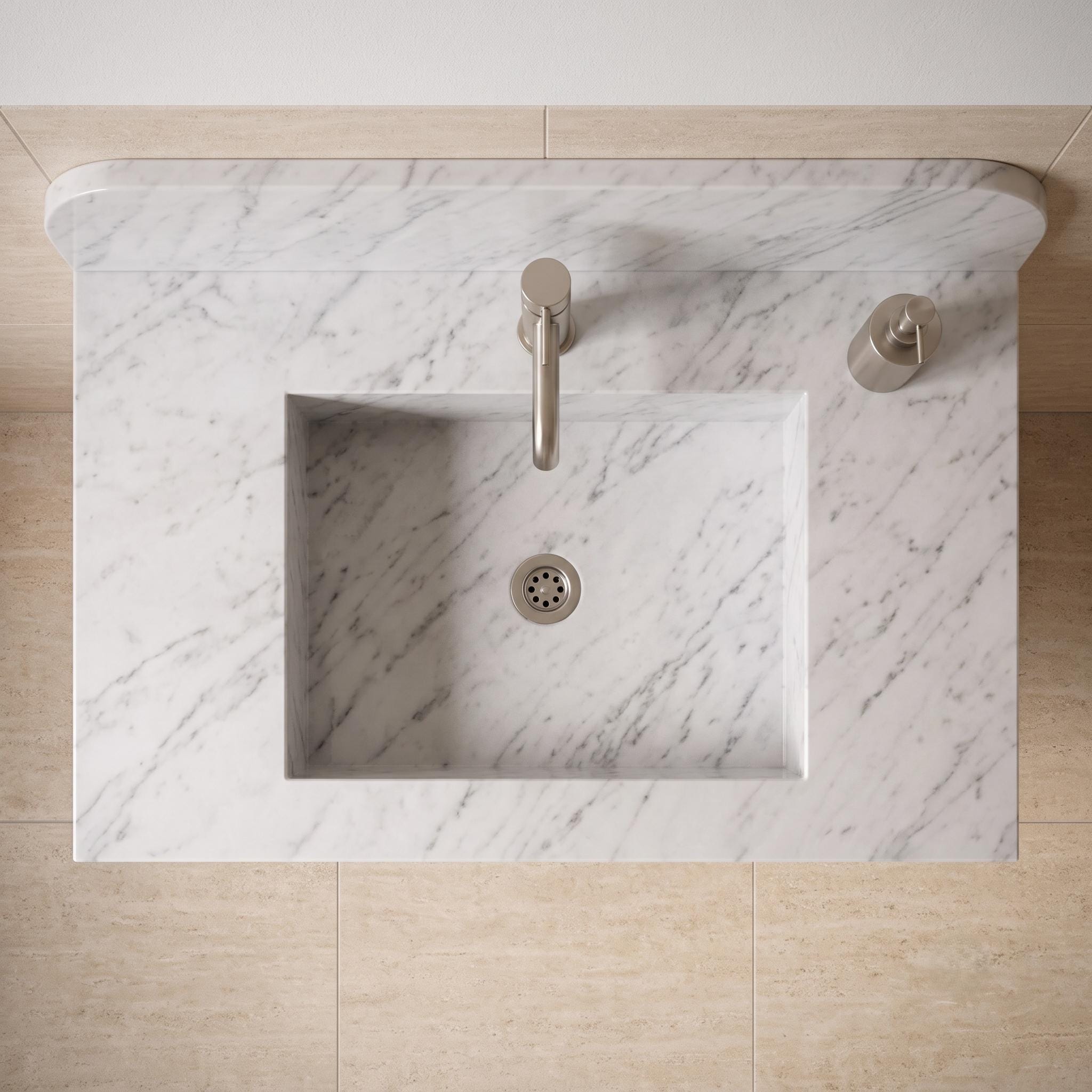Handcrafted Carrara Marble Wall Mounted Sink, Fluted Floating Vanity Basin
