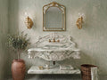 Hand-Carved Calacatta Green Marble Vanity Sink: French Rococo Style, Wall-Mounted Basin