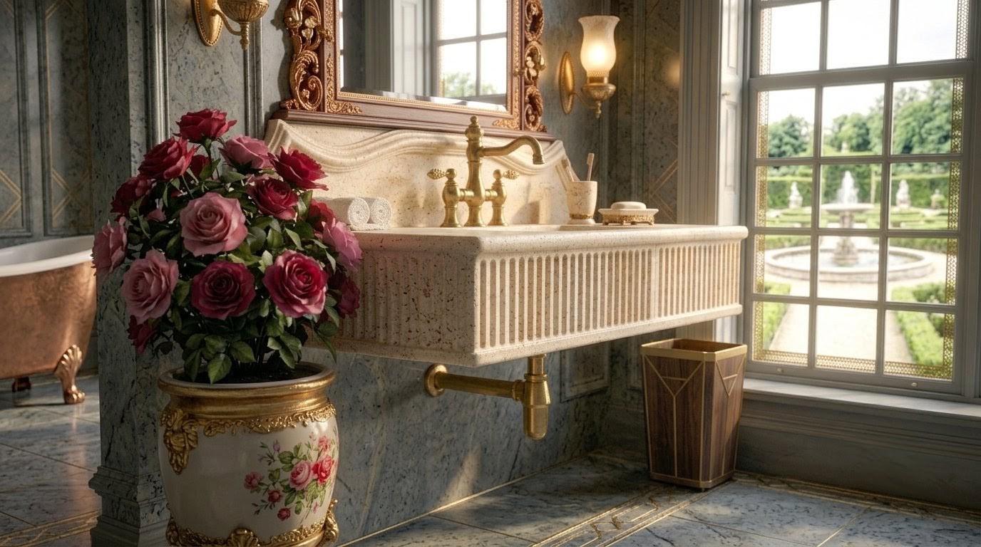 Rectangular Travertine Wall Mounted Sink, Natural Stone Basin, Luxury Bathroom Vanity