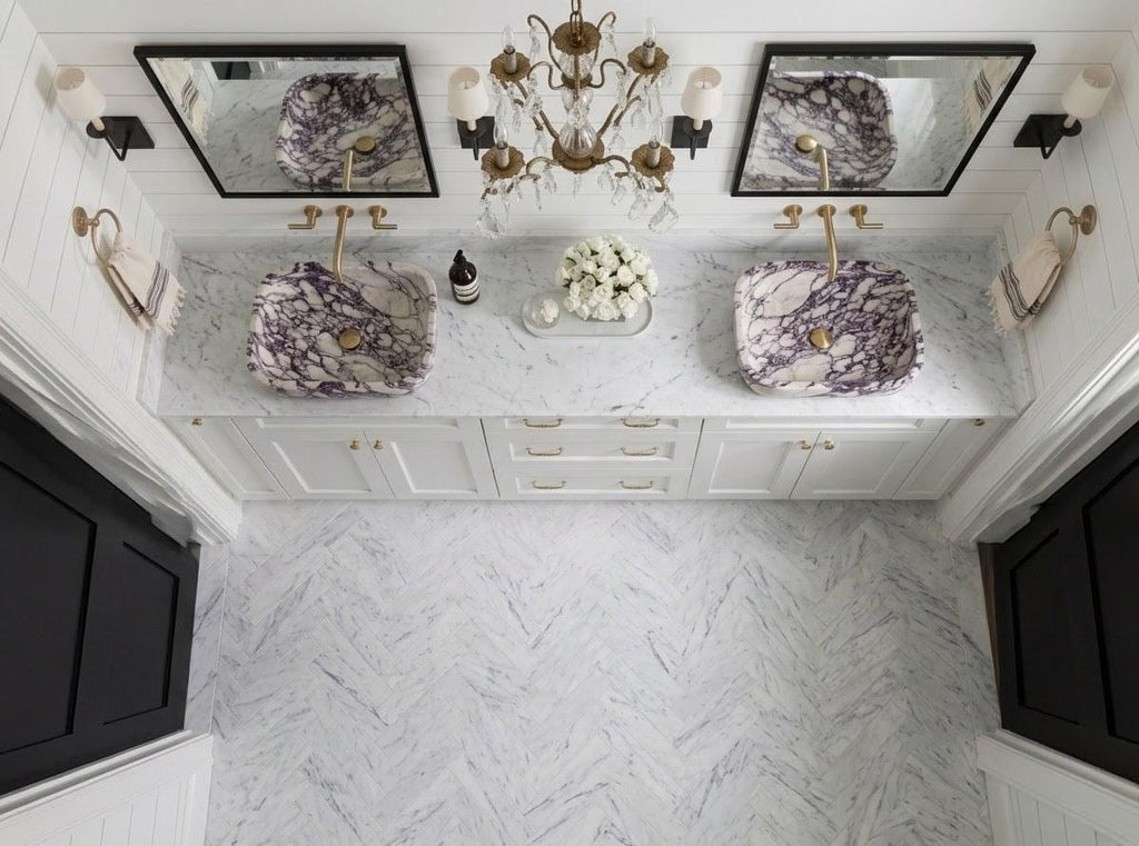 Calacatta Viola Marble Vessel Sink, Handcrafted Natural Stone Bathroom Washbasin