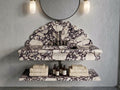 Calacatta Viola Marble Floating Vanity Sink, Hand-Carved Starburst Fan Backsplash
