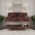Burgundy Marble Fluted Wall Mounted Sink, Burgundy Floating Basin Backsplash