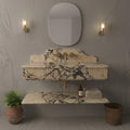 Calacatta Viola Marble Floating Sink, Custom Fluted Vanity, Wall Mounted Stone Basin